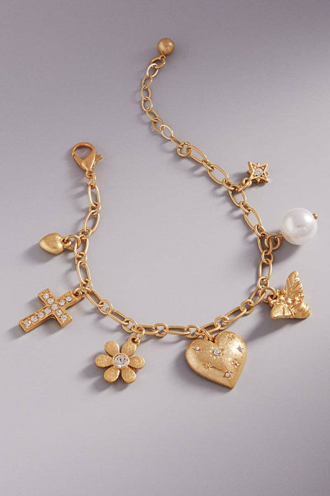 Bee Flower Metal Metal Mixed Charm Clasp Bracelet