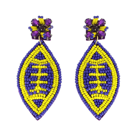 2 Tier Jeweled & Beaded Two Tone Football Dangle Earrings