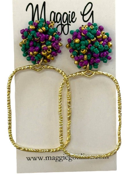 Beaded Mardi Gras Hoop Earrings