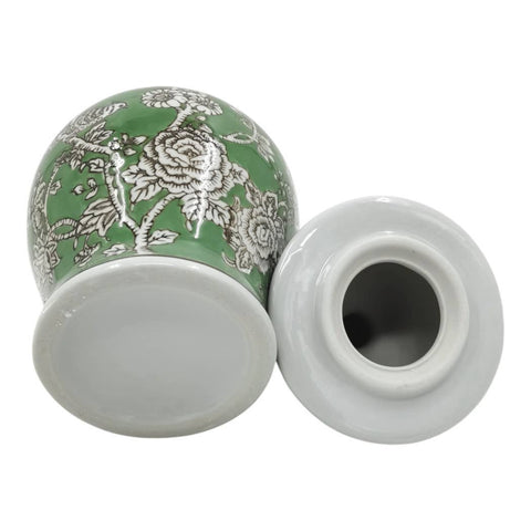 Green 10x6 in. Ceramic Novelty Bird and Flower Temple Jar - 318 Art & Frame
