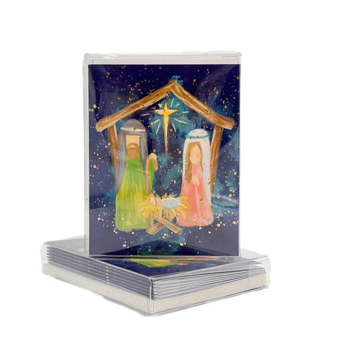 Gold Foil Navy Nativity Folded Notes