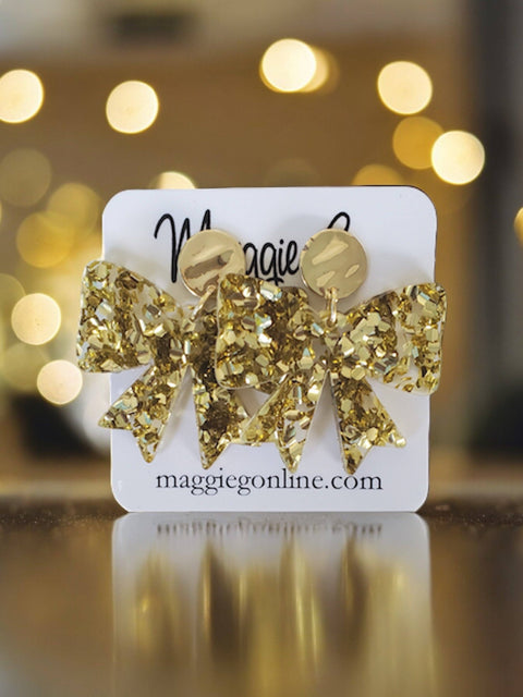 Gold Glitter Bow Earrings