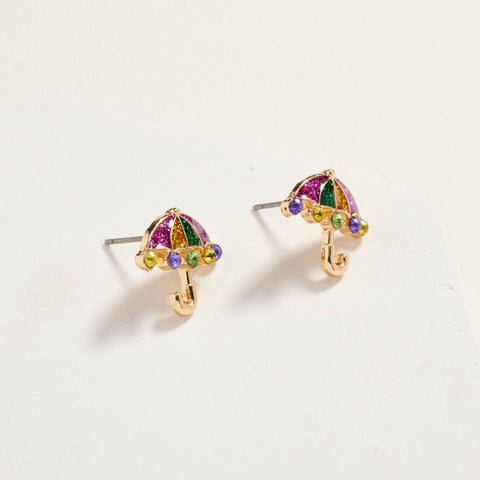 Mardi Gras Umbrella Rhinestone Post Earrings