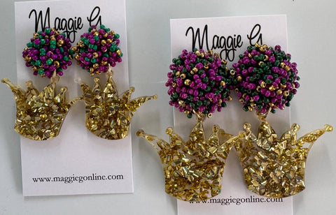 Beaded Mardi Gras Crown Earrings