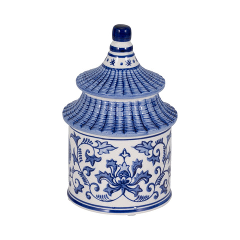 Candle - Blue Ceramic Plumeria Chinoiserie Pagoda, 9 Oz - 318 Art & Frame
