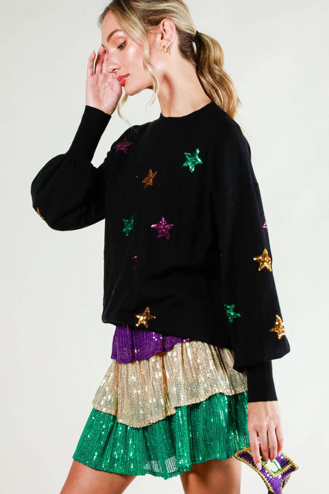 Star Sequin Mardi Gras Sweater