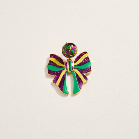 Purple, Green & Gold Glitter Bow Earrings - 318 Art & Frame
