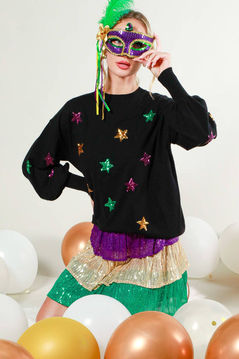Star Sequin Mardi Gras Sweater