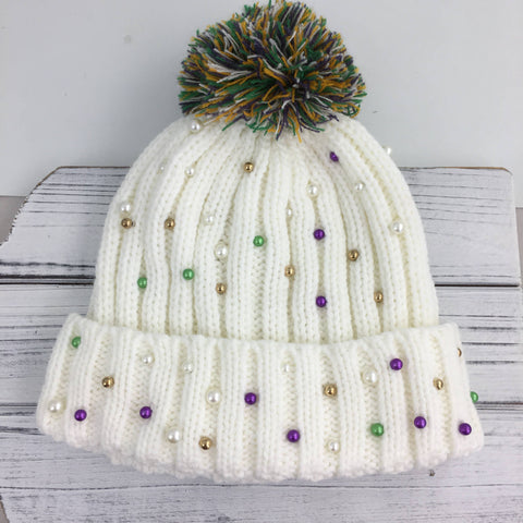 Mardi Gras Pearl Beanie Hat 