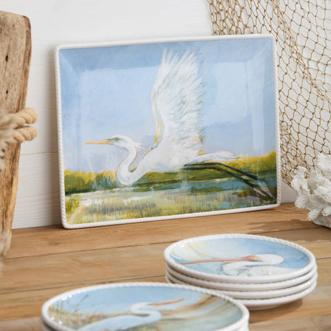 Flying Egret Rectangular Platter 16" x 12" - 318 Art & Frame
