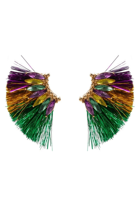 Organic Mardi Gras Metal Thread Stone Post Earrings