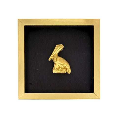 Framed Ceramic Gold Pelican 9"x9"