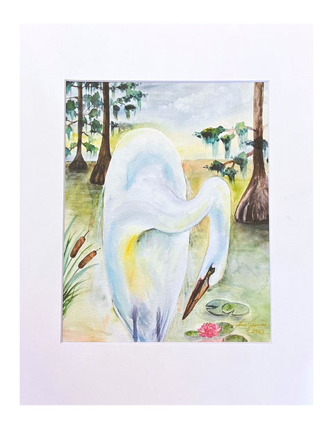 "Great Egret" Matted Art Print 11"x14"