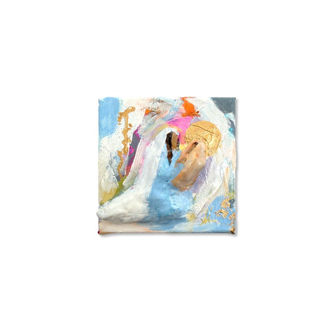 Blessed Mother and Child paper mache art on 4x4 canvas by Annie Aymond