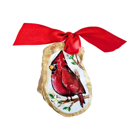 Cardinal Oyster Hand Painted Ornament