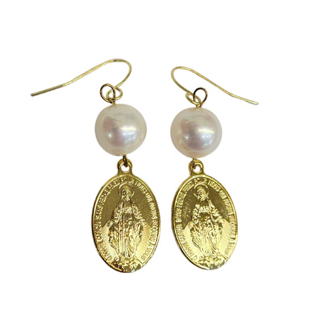 Virgin Mary Pearl Earrings