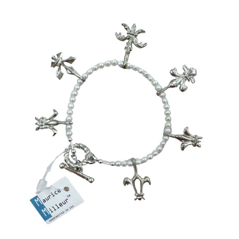 Fleur de Lis Pearl Charm Bracelet