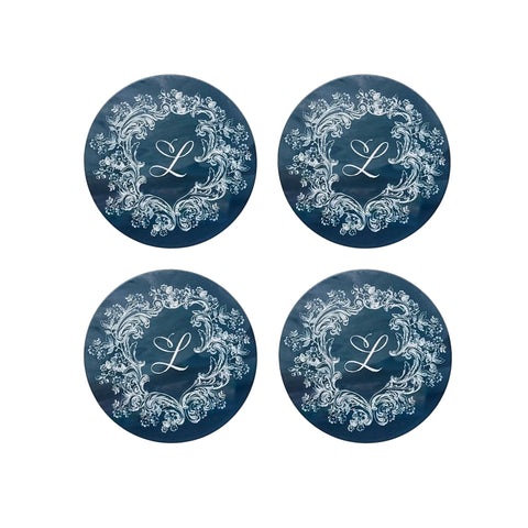 Custom Floral Rococo Crest Double-Sided Acrylic Coaster Set