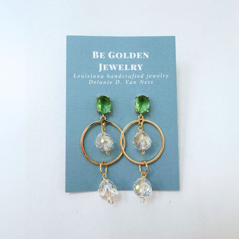 Green & Iridescent Hoop Earrings