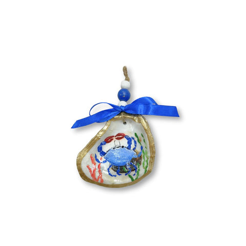 Blue Crab Hand Painted Oyster Ornaments