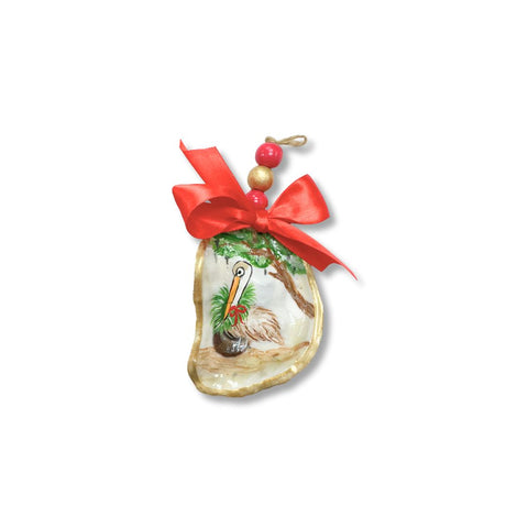 Pelican Hand Painted Oyster Ornaments