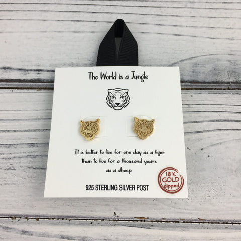 Tiger Head Post Earrings