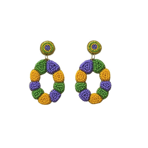 Mardi Gras King Cake Seed Beaded Earrings