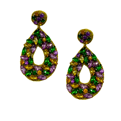 Purple, Green, and Gold Rhinestone Earrings