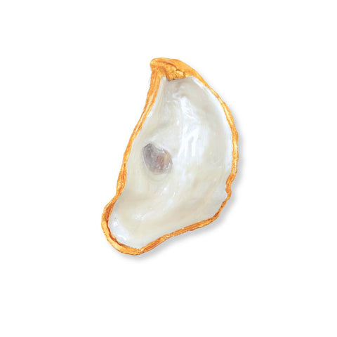 Pearlescent oyster shell dish with hand-gilded gold edge by Melissa Fouts