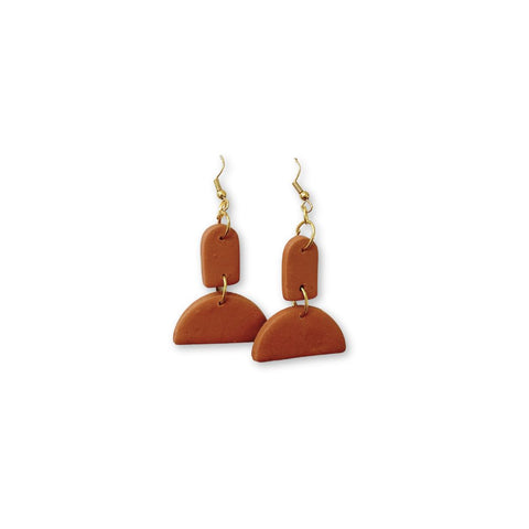 Earthen Heart Polymer Clay Earrings- Tan and Brown