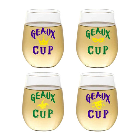 Mardi Gras Geaux Cup Shatterproof Wine Glasses