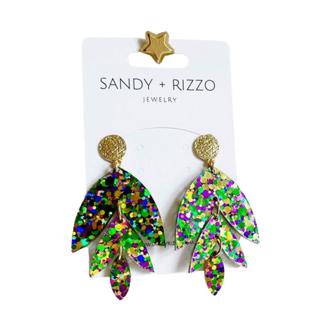 Mardi Gras Glitter Feather Earrings