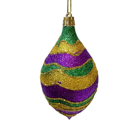 Mardi Gras Oval Stripe Glitter Ornament