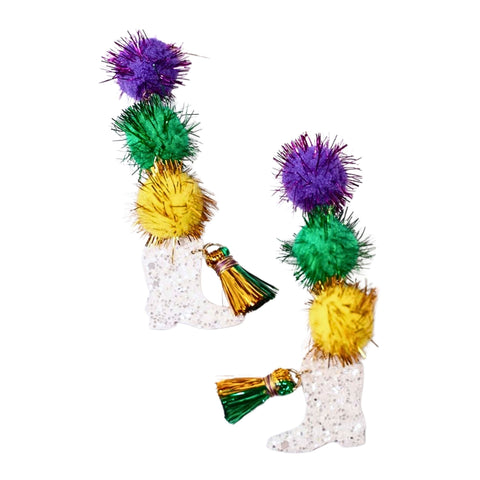 Majorette Boot Pom Pom Earrings