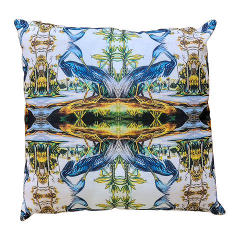 "Blue Heron" Mirrored Canvas Print Pillow