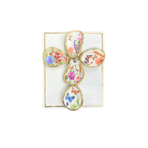 Neon Butterfly Decoupage Oyster Cross Small