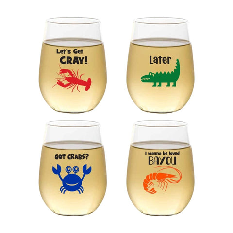 ON THE BAYOU Shatterproof Wine Glasses