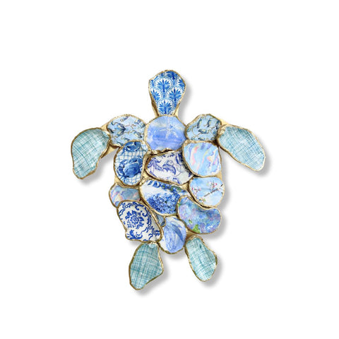 Oyster Turtle- Blue Decoupage
