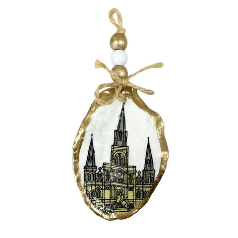 St. Louis Cathedral Decoupage Oyster Ornament