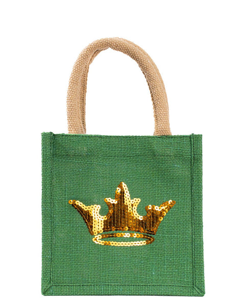 Charlotte Crown Sequin Petite Gift Tote- Green/Gold