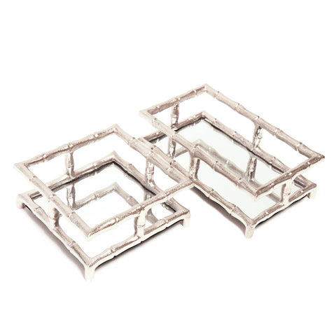 Silver Bamboo Mirrored Guest Towel Tray, styled - 318 Art & Frame
