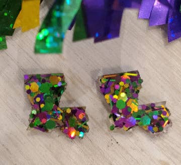 Mardi Gras Glitter Louisiana Stud Earrings