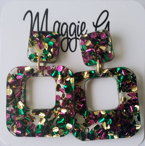 Mardi Gras Chunky Glitter Earrings