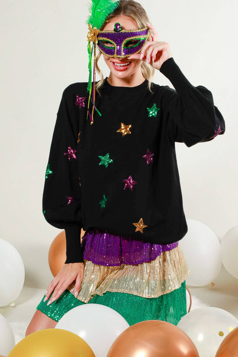 Star Sequin Mardi Gras Sweater