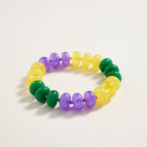 Marbled Mardi Gras Ombre Beaded Stretch Bracelet