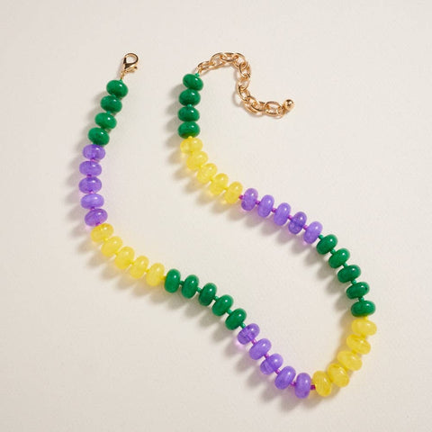 Mardi Gras Colored Ombre Beaded Clasp Necklace