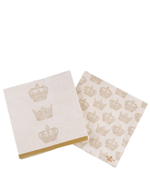 Elizabeth Crown Cocktail Napkins   Soft White/Light Gold   5x5