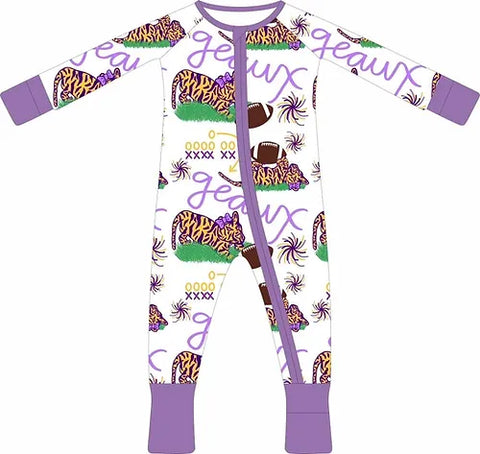 Purple Tiny Tiger Touchdown Footie Romper