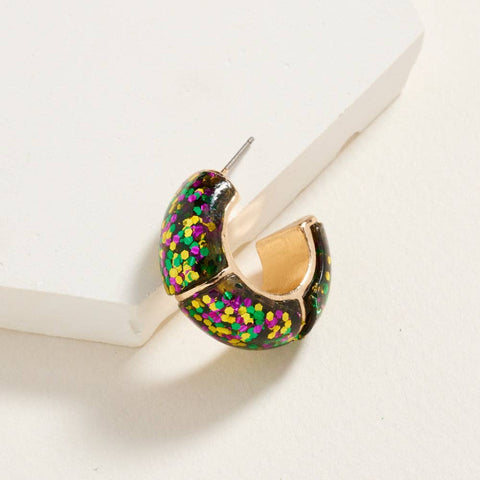 Mardi Gras Sequin Glitter Post Hoop Earrings