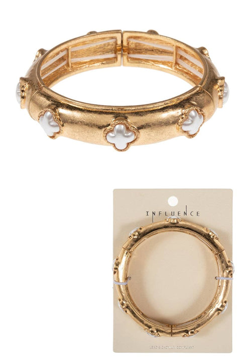 Embossed Clover Stretch Bracelet - Vintage Gold - 318 Art & Frame